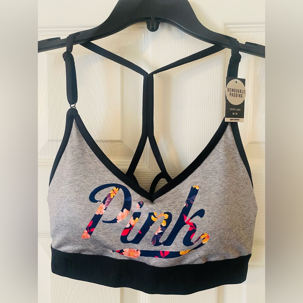 PINK Victoria's Secret Floral Gray Sports Bra